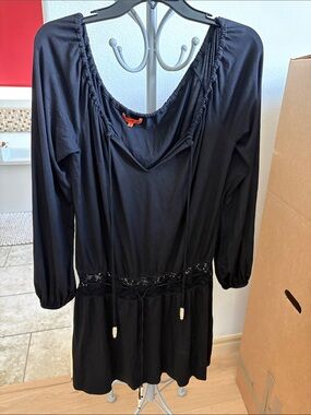 Michelle Jonas Black silk/spandex Cover-up/Dress w/ Crochet Waist Tie - M